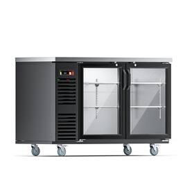 Coolake - 60" 17.3 Cu.Ft. 2 Glass Door Back Bar Cooler with Stainless Steel Top LED Lighting for Bar, 33-41℉ - Black