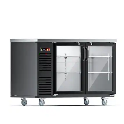 Front. Coolake - Coolake 60" 17.3 Cu.Ft. 2 Glass Door Back Bar Cooler in Black with Stainless Steel Top LED Lighting for Bar, 33-41℉ - Black.