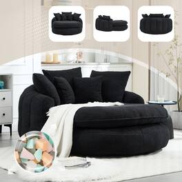 GOODSILO - Oversized Oval Upholstered Bean Bag Sofa with Wrap-Around Backrest and Multiple Pillows for Ultimate Comfort - Black