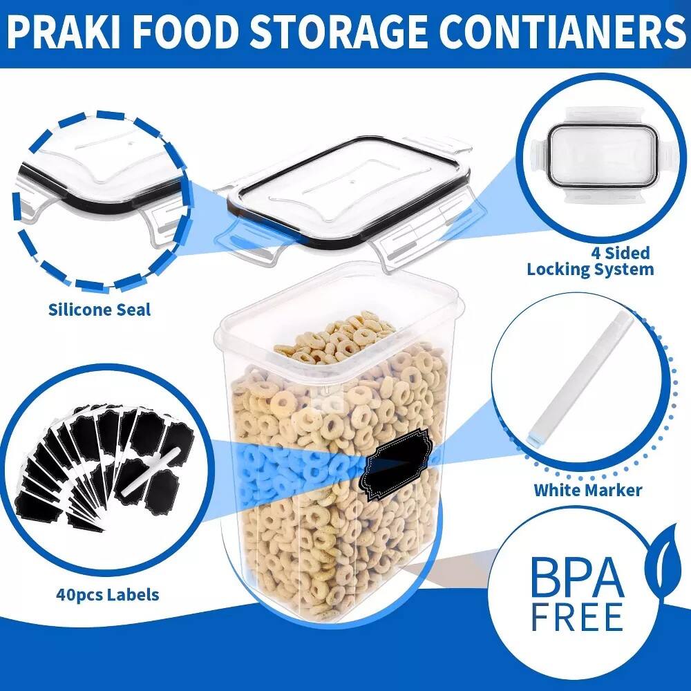 PRAKI FOOD STORAGE CONTAINERS

- Silicone Seal
- 4 Sided Locking System
- 40pcs Labels
- White Marker
- BPA FREE