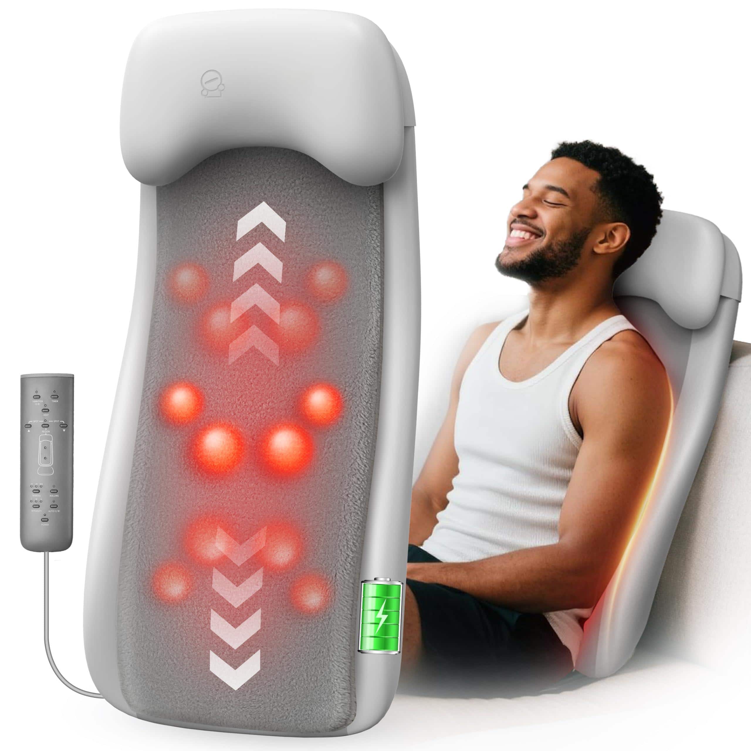 Live At Space - Cordless Shiatsu Massage Chair Pad with Heat, 2D/3D Nodes, Spot & Rolling, Rechargeable - 642146679063