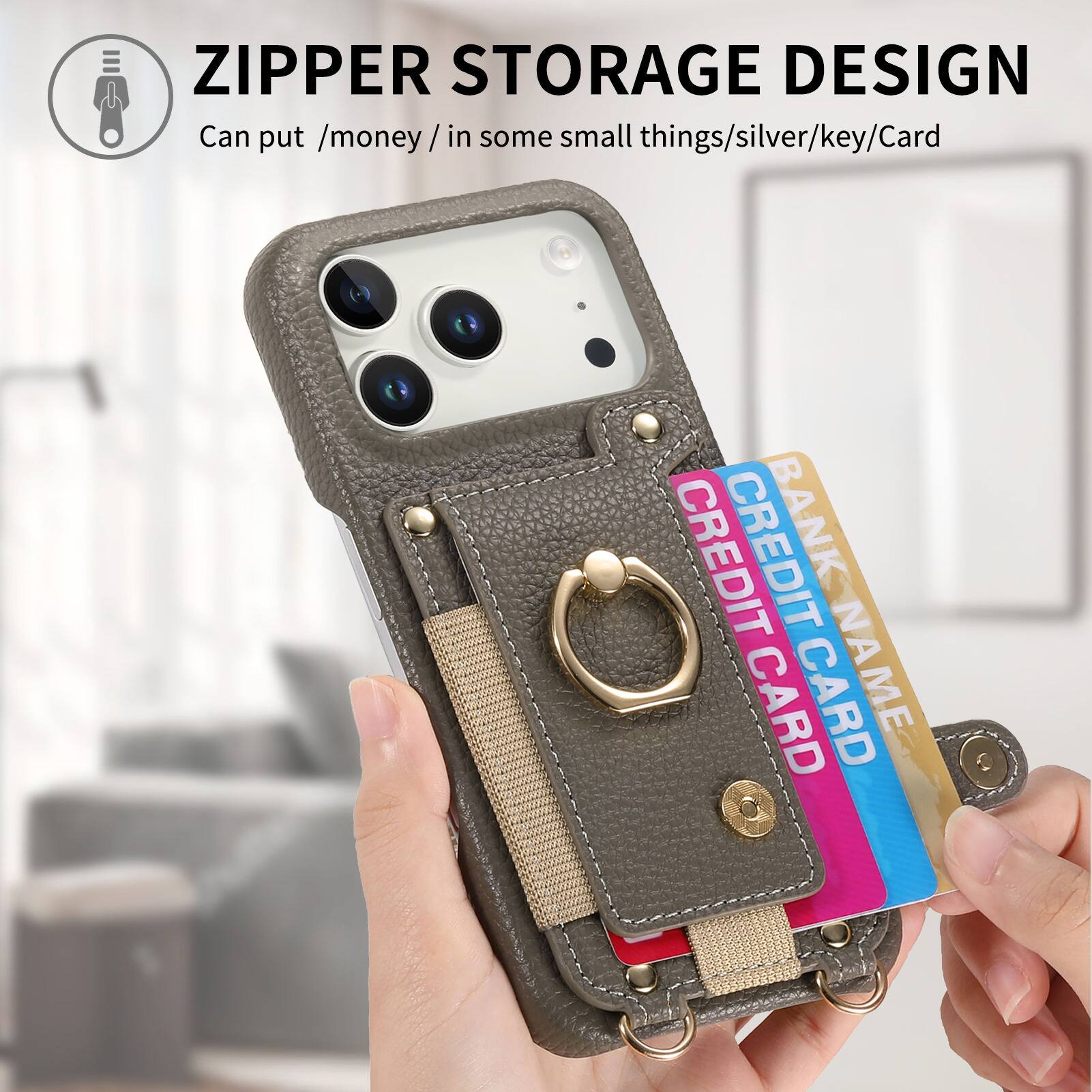ZIPPER STORAGE DESIGN  
Can put /money/ in some small things/silver/key/Card  
CREDIT CARD  
BANK CARD  
NAME