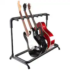 Front. 5 CORE - Multi Guitar Rack Stand Floor 7 Slot Adjustable Flying V Guitars Holder - Black.