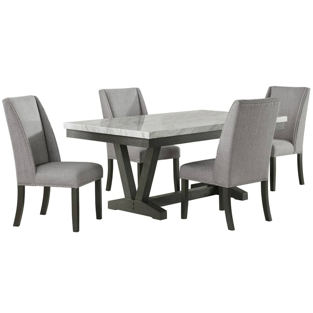 Alt View 3. Elements - Everdeen Transitional Dining Table with Faux Marble Top and Trestle Base - Charcoal.