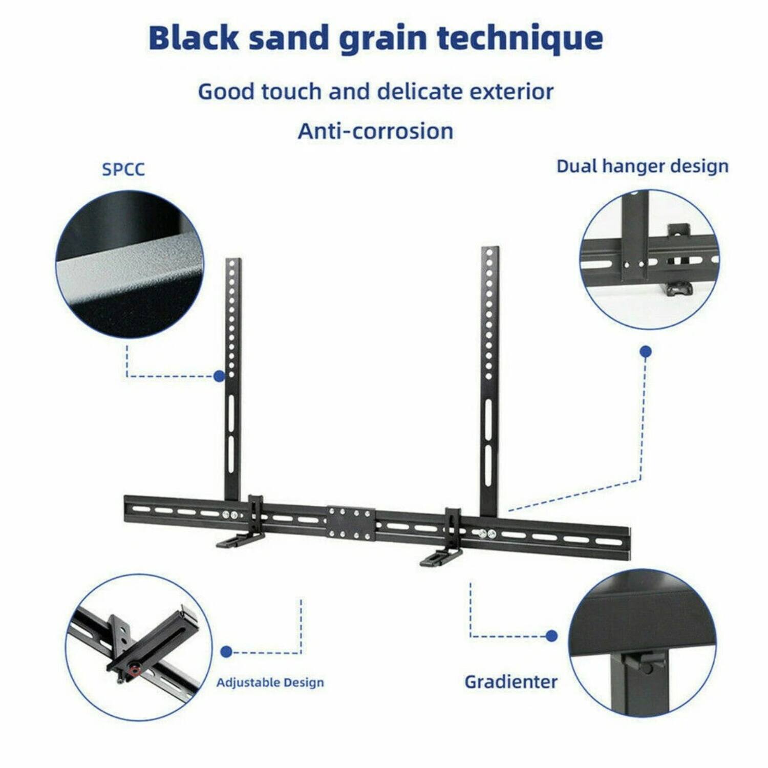 Black sand grain technique  
Good touch and delicate exterior  
Anti-corrosion  
SPCC  
Dual hanger design  
Adjustable design  
Gradienter