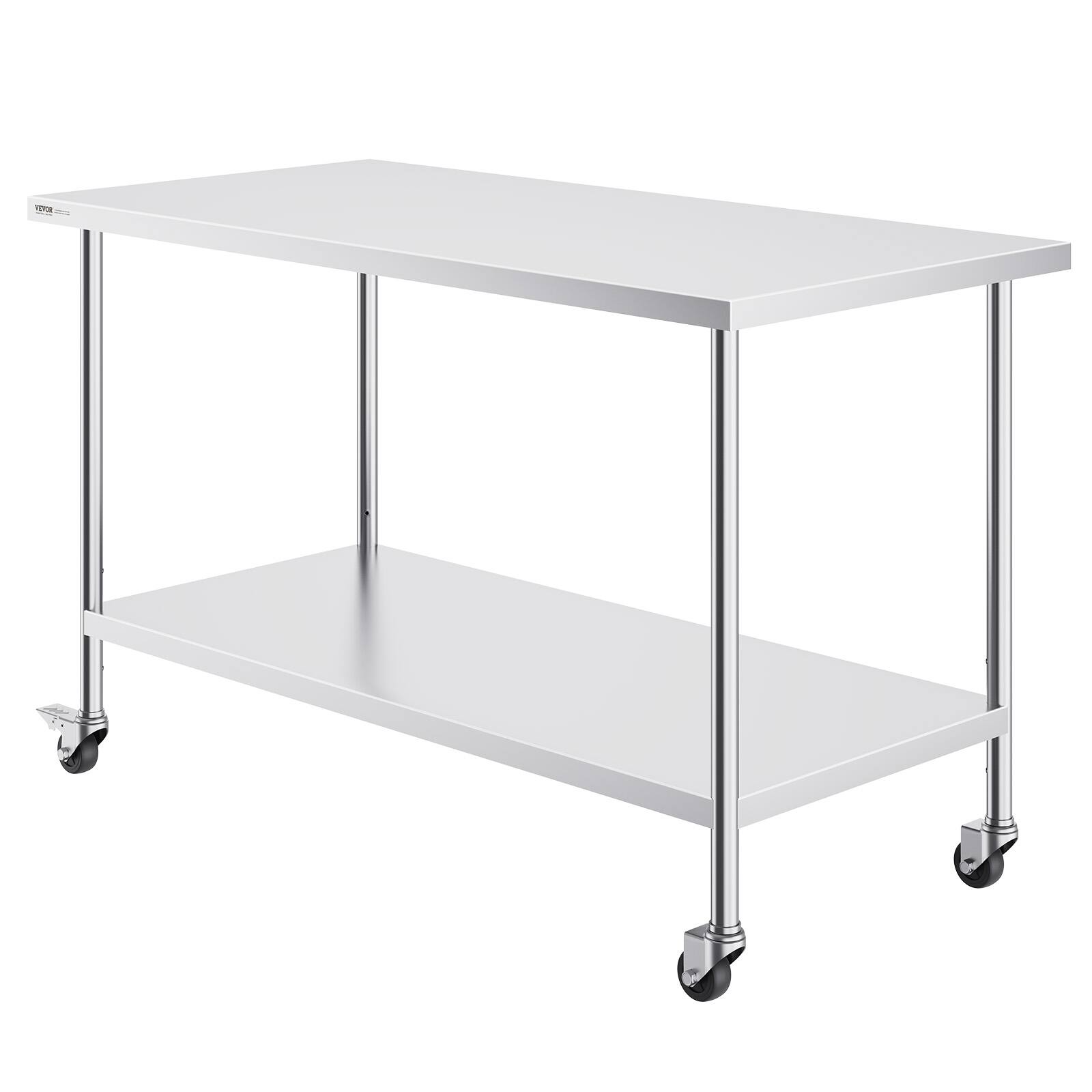 Alt View 5. VEVOR - Stainless Steel Work Table 30 x 60 x 38 Inch, with 4 Wheels, 3 Adjustable Height Levels - Sliver.