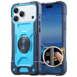Dteck - for iPhone 17 Pro Max Case with Built-in Rotating Ring Stand, Military Grade Drop Protection Rugged Durable Cover - Deep Blue + Light Blue