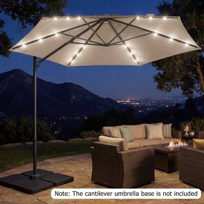 Costway - 10 FT Patio Cantilever Umbrella Large Offset Hanging Umbrella with Solar LED Lights - Beige Costway - 10 FT Patio Cantilever Umbrella Large Offset Hanging Umbrella with Solar LED Lights - Beige