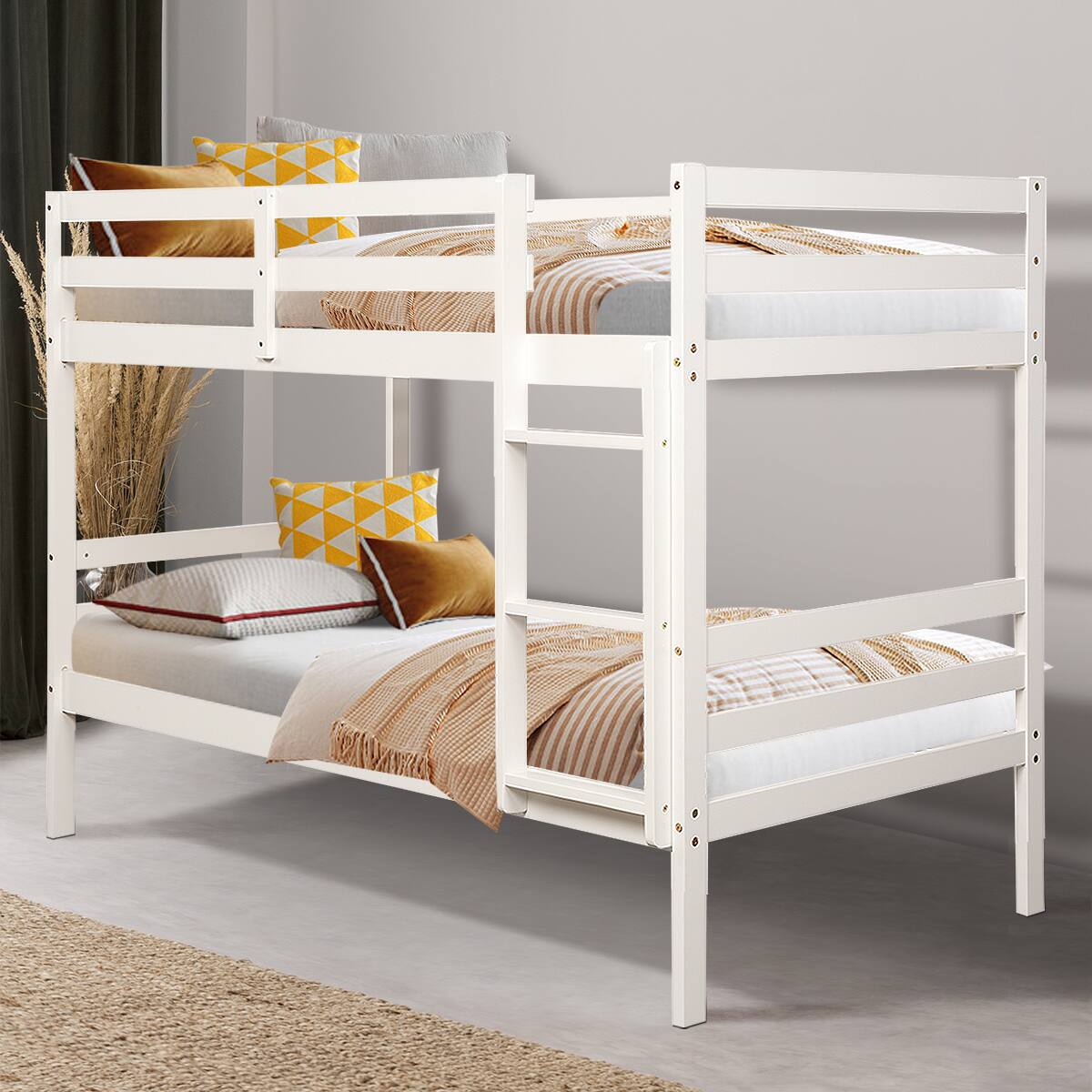 Alt View 7. Ecooso - Twin Size Sturdy Wooden Bunk Beds with Ladder and Safety Rail - White.