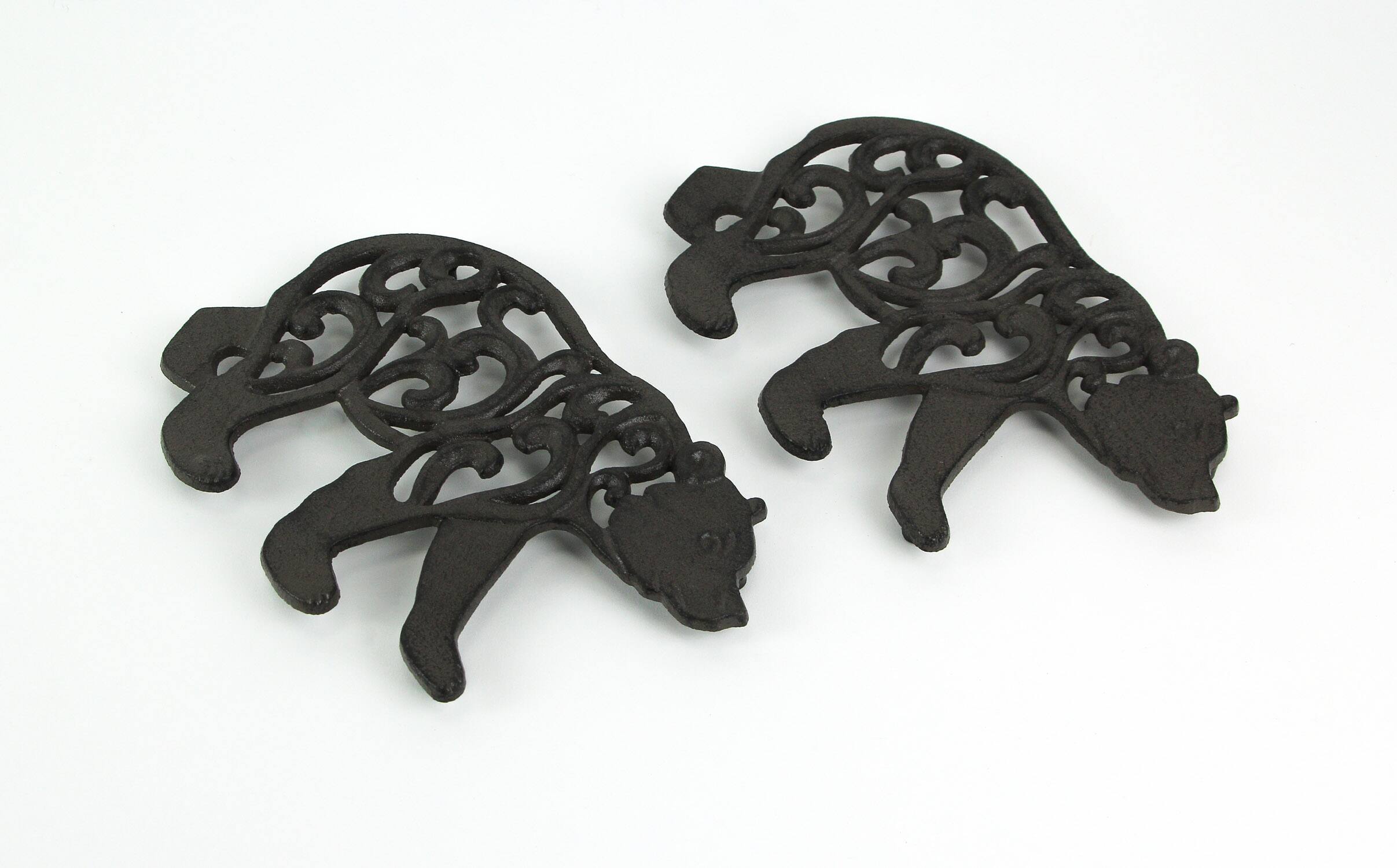 Alt View 1. Things2Die4 - Set of 2 Black Enamel Cast Iron Bear Kitchen Trivets Lodge Decor - Brown.