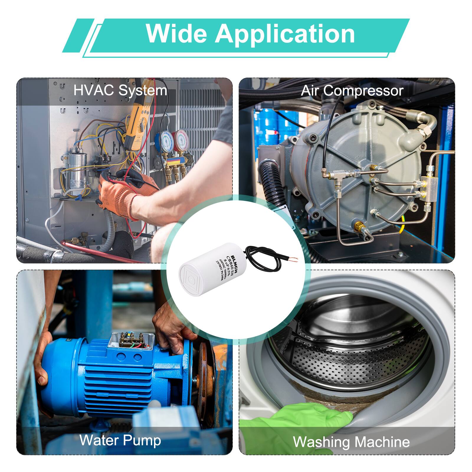 Wide Application

- HVAC System
- Air Compressor
- Water Pump
- Washing Machine