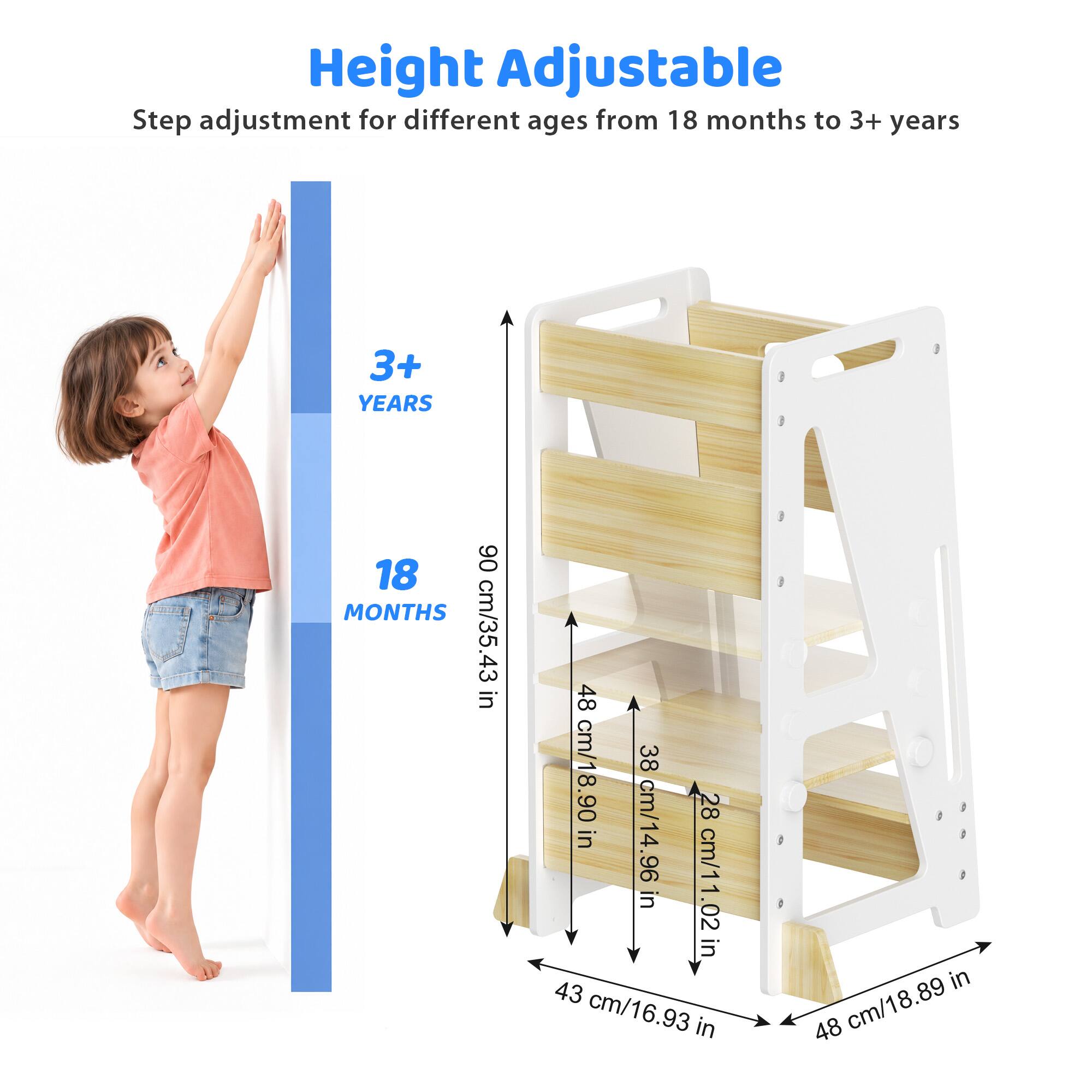 Teendow Toddler Standing Tower, Adjustable 3‑Height Kitchen Helper ...