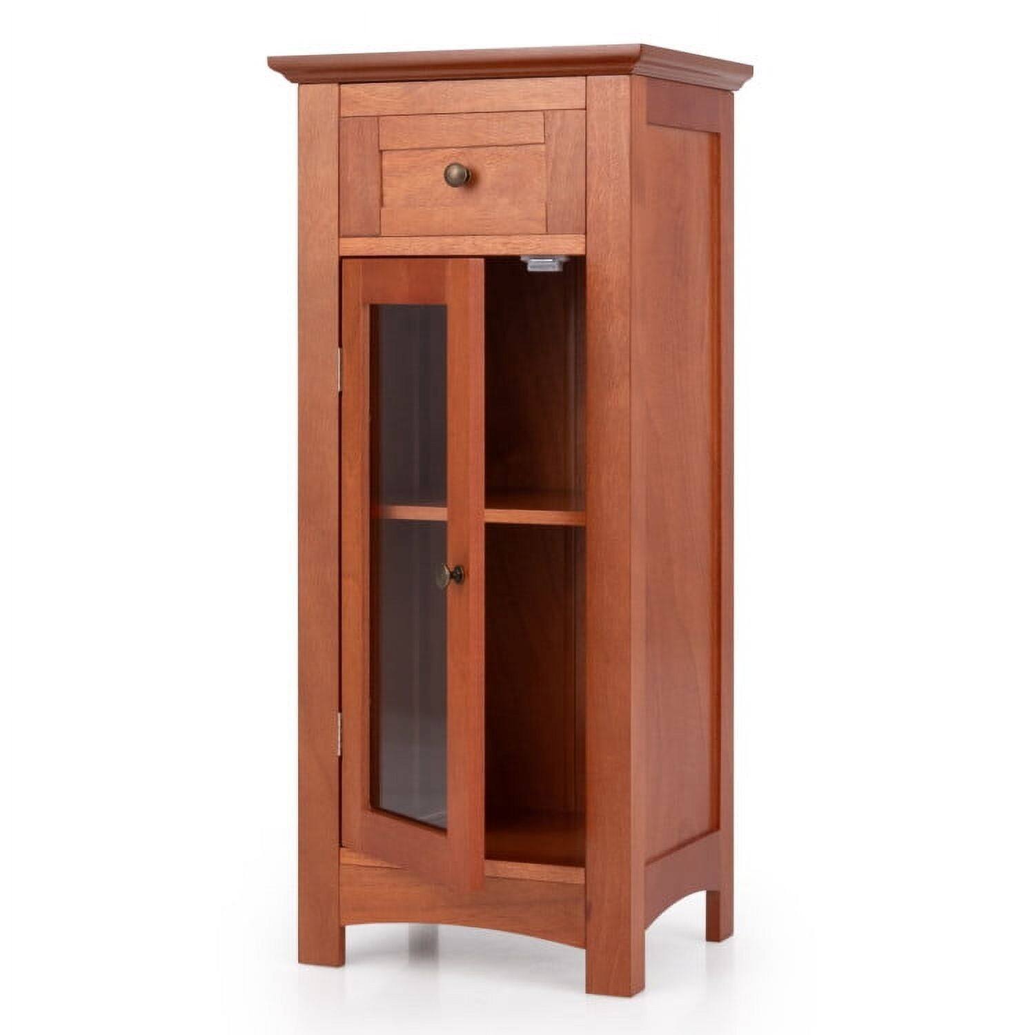 Back. Kadyn - Bathroom Freestanding Storage Cabinet with Single Glass Door-Brown - Brown.