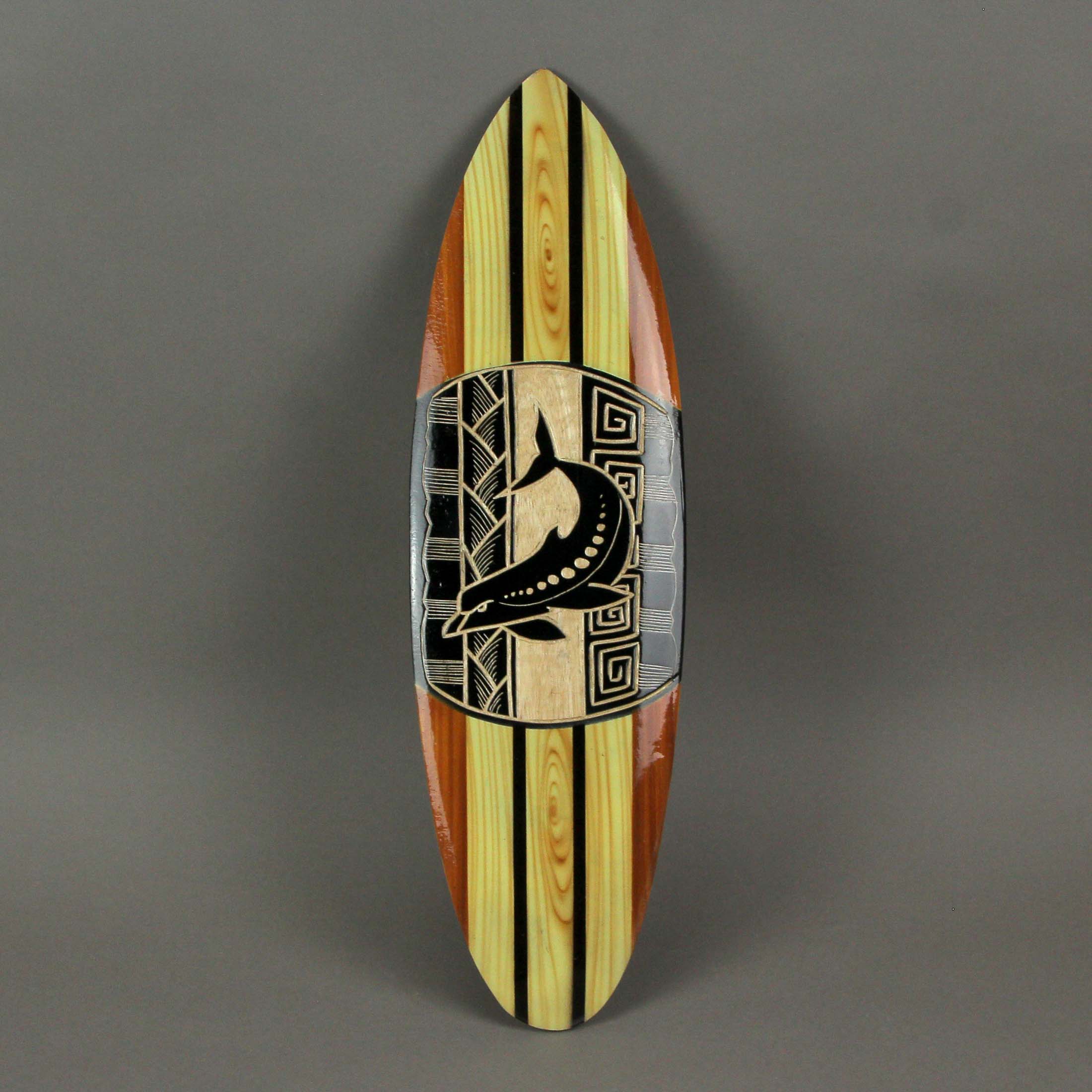 Alt View 3. Things2Die4 - Hand Crafted Wooden Tribal Dolphin Design Surfboard Wall Hanging 20 Inches Brown - Brown.