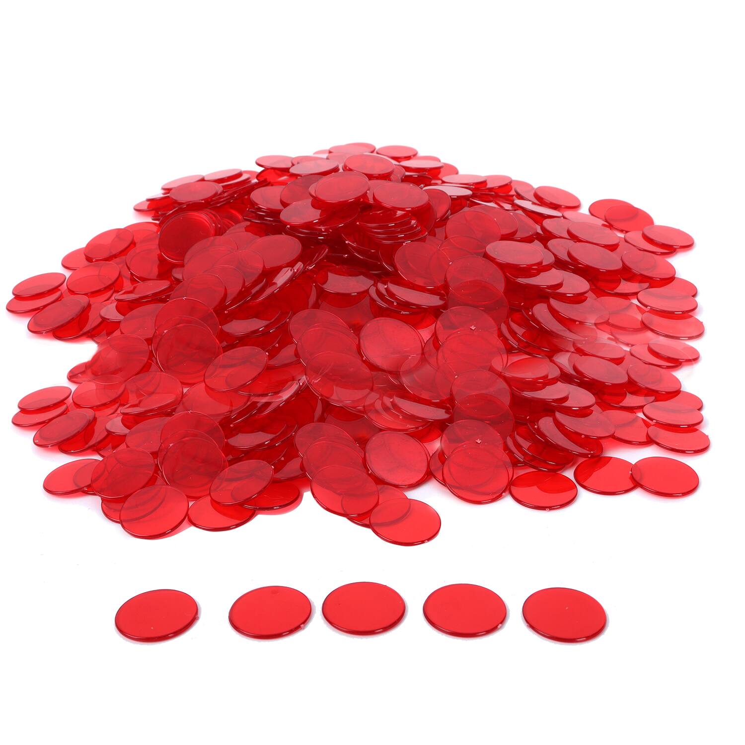 Front. GSE Games & Sports Expert - 500 Pieces of 3/4-inch Plastic Transparent Bingo Chips for Bingo Game Party (Red).
