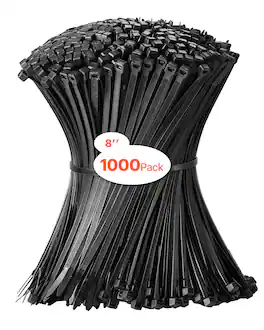 VEVOR - 1000 Pack Cable Zip Ties, 8-inch Heavy Duty Cable Wire Ties with 45LBS High Tensile Strength, Multi-Purpose Self-Locking - Black