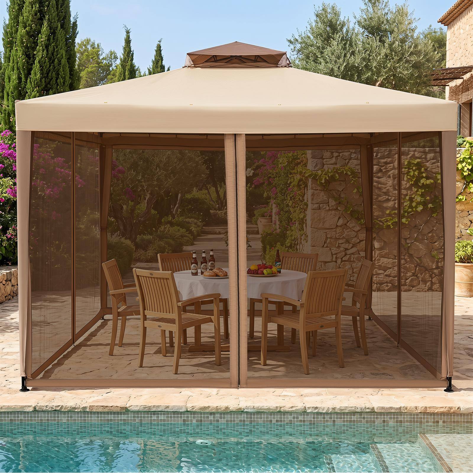 Alt View 4. Costway - Costway Outdoor 10' x 10' Gazebo Tent Camping Canopy with Steel Frame for Parties Gathering - Brown.
