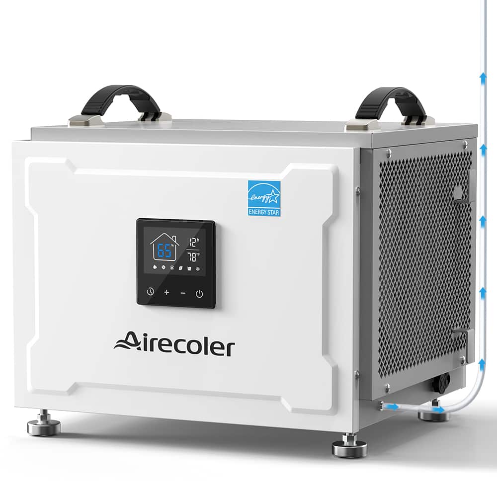 Airecoler - 70 Pints Energy Star Commercial Dehumidifier with Pump for Crawlspace & Basement, Detachable Control Panel - White & Gray