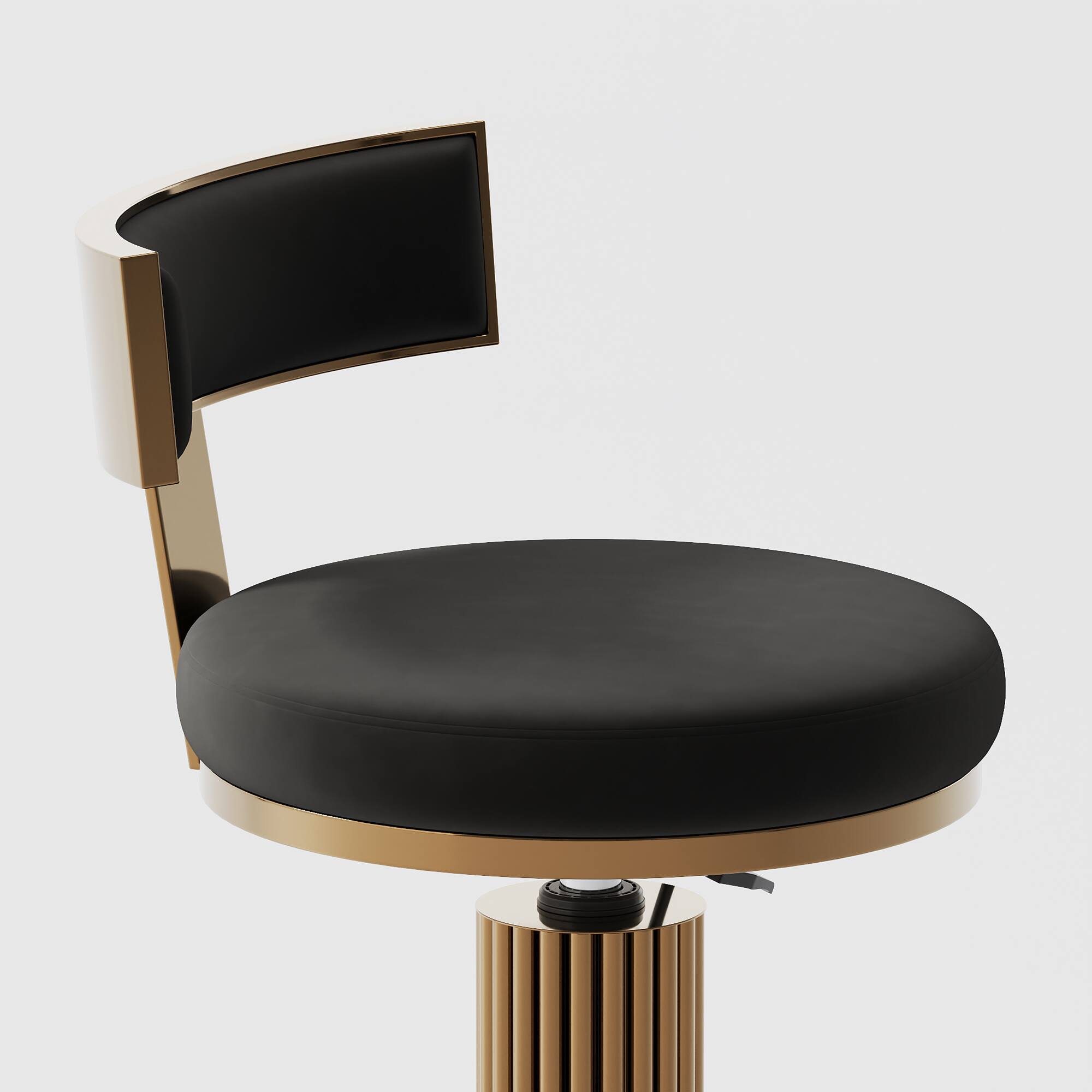 Alt View 2. POVISON - Modern Luxury Adjustable Height Bar Stools Set of 2, Velvet Bar Stools, Gold Metal Bar Stools, Round Bar Stools, Black - Black Velvet.