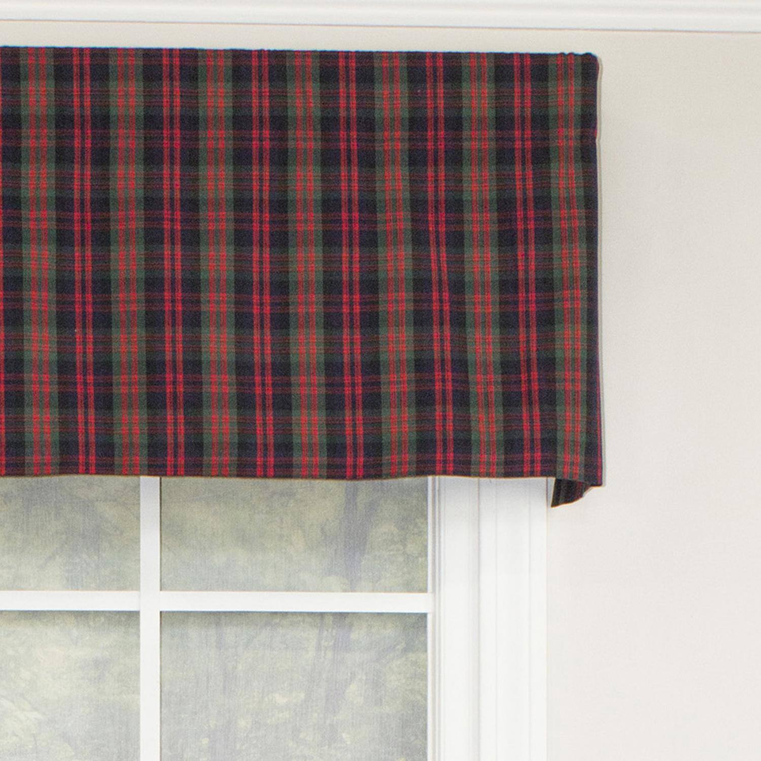 Left. RLF Home - RLF Home Timeless Plaid Tailored 100% Cotton with Fully Lined 3" Rod Pocket Valnance for Windows 50" x 14" Multi - Multi.