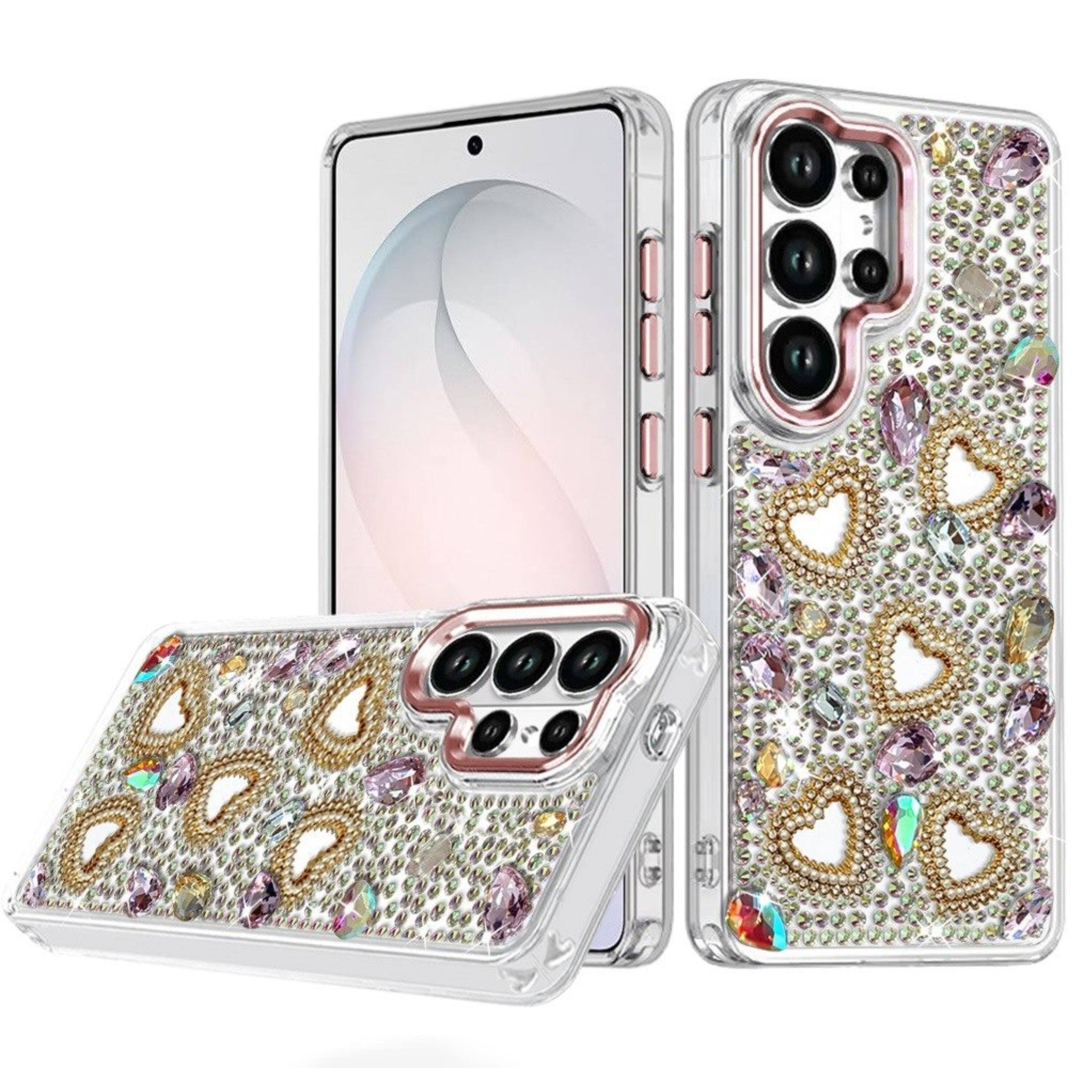 Kitcheniva - Full Bling Hearts 3D Jewel Ornaments Case With Tempered Glass For Samsung Galaxy S26 Ultra - Rose Gold price history on PriceWatchPro