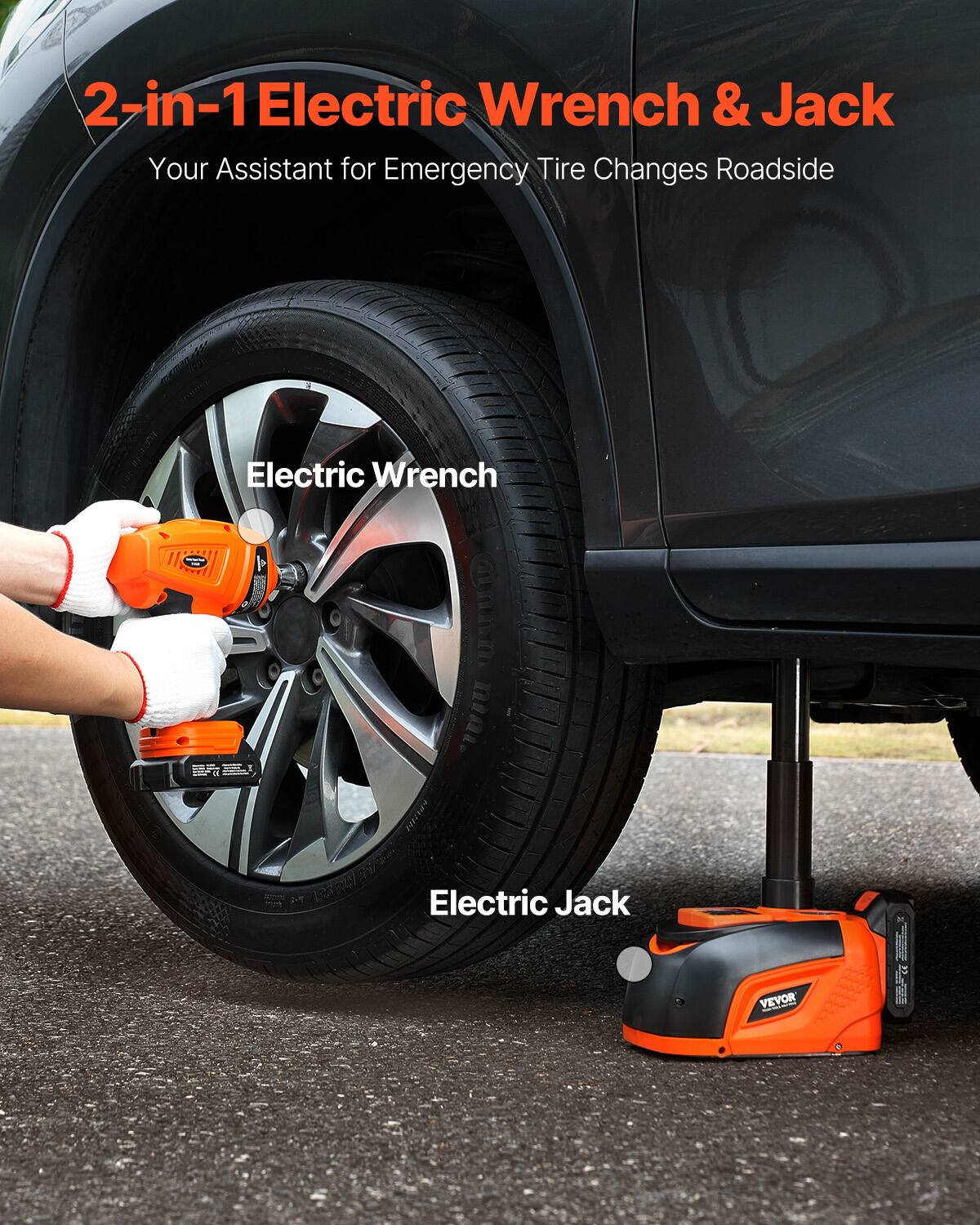 2-in-1 Electric Wrench & Jack  
Your Assistant for Emergency Tire Changes Roadside  

Electric Wrench  
Electric Jack