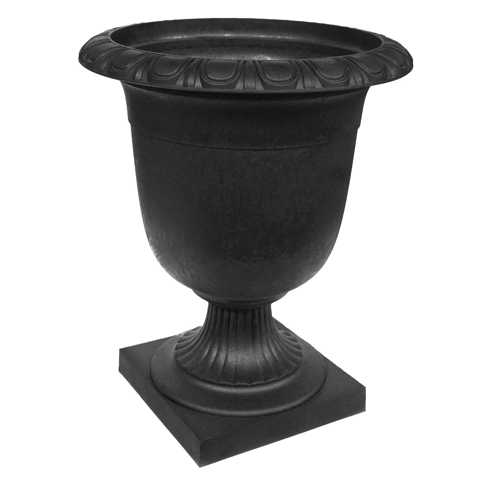 Tierra Verde - Self-Watering Indoor Outdoor Urn Planter, Crescendo, 19"W x 23"H - Black