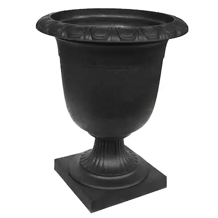 Front. Tierra Verde - Tierra Verde Self-Watering Indoor Outdoor Urn Planter, Crescendo, 19"W x 23"H - Black.