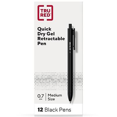 TRU RED Quick Dry Gel Retractable Pen  
0.7 Medium Size  
12 Black Pens