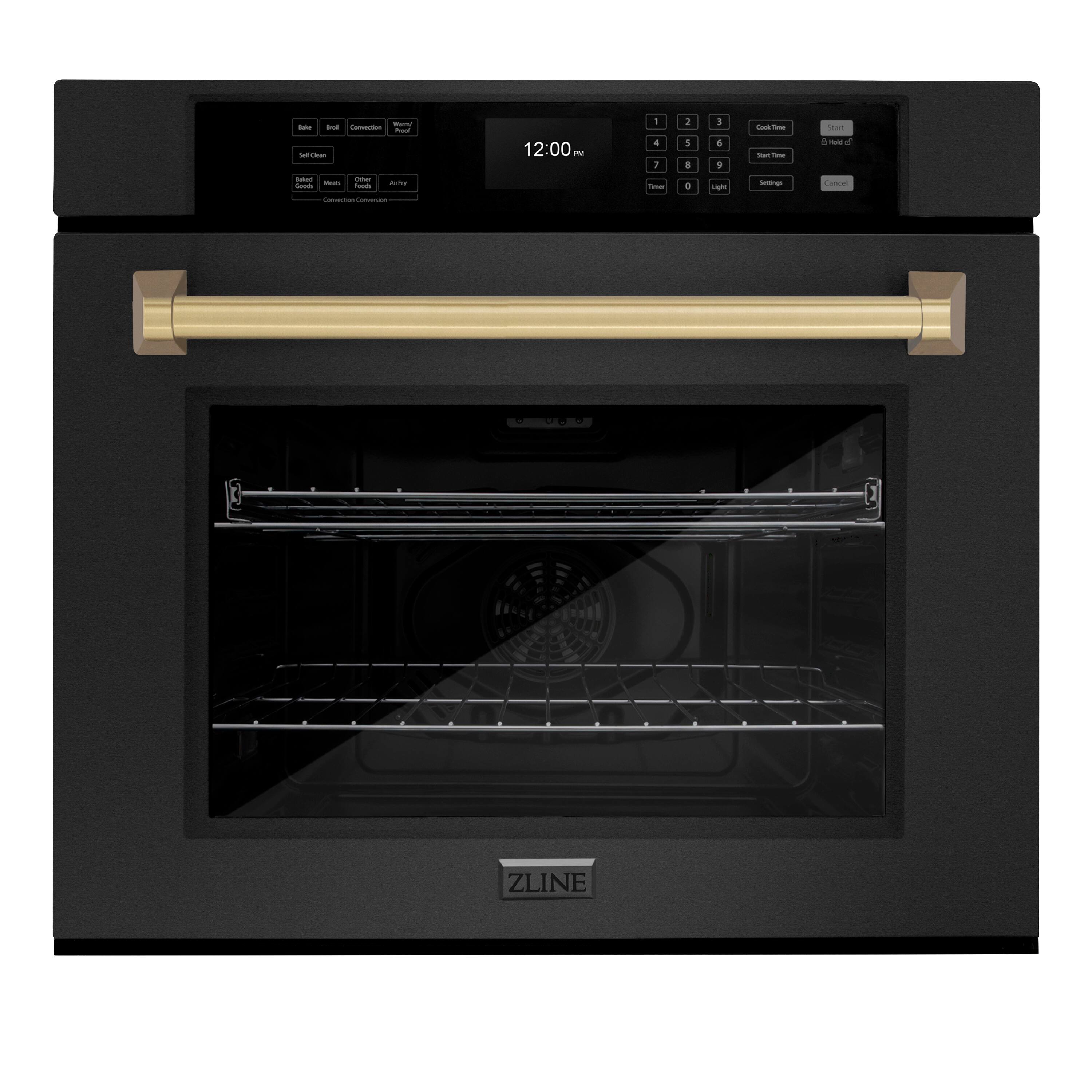 ZLINE - 30 in. Autograph Wall Oven w/ Air Fry w/ Bronze Handle - Black Stainless Steel