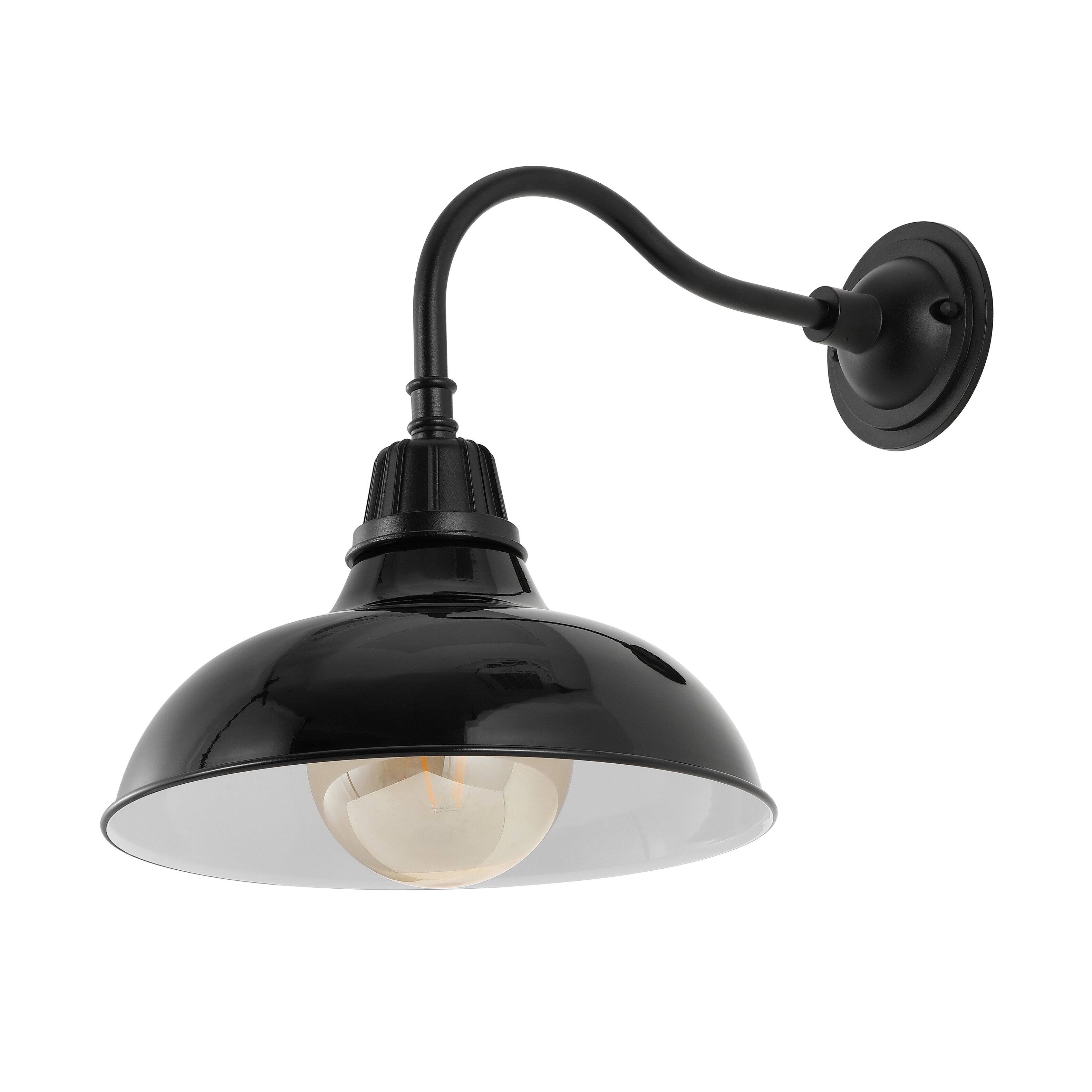 Alt View 5. Jonathan Y - Aurora 12.25" 1-Light Farmhouse Industrial Indoor/Outdoor Iron LED Gooseneck Arm Outdoor Sconce, Black - Black.
