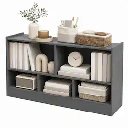 Costway - Kids 2-Shelf Bookcase 5-Cube Wood Toy Storage Cabinet w/ Shelves Grey - Gray