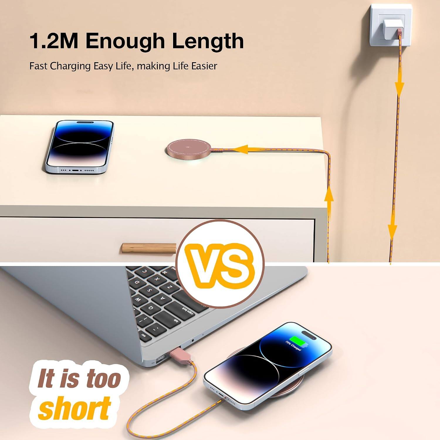 1.2M Enough Length  
Fast Charging Easy Life, making Life Easier  

It is too short  

15% Charged
