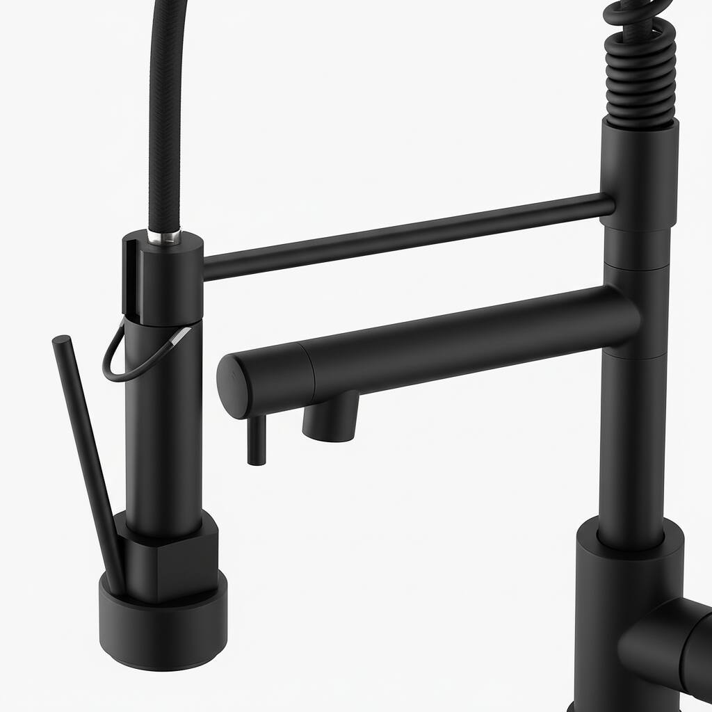 Left. Siljoy - Kitchen Faucet with Pull Down Sprayer Single Handle & Hole 2- Function Stainless Steel Spring Neck Matte Black - Matte Black.