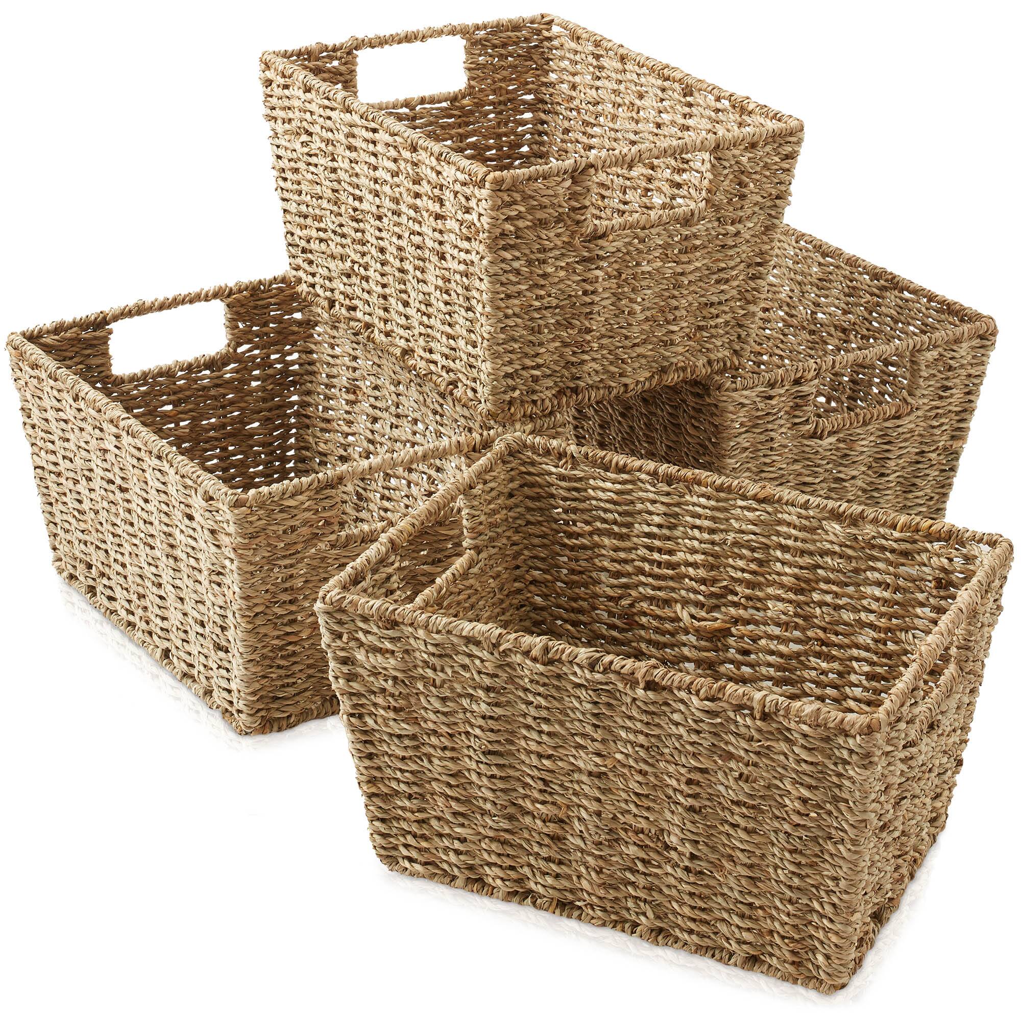Alt View 6. Casafield - 4pk Hyacinth Seagrass Storage Baskets with Handles for Shelves - Natural - Seagrass.