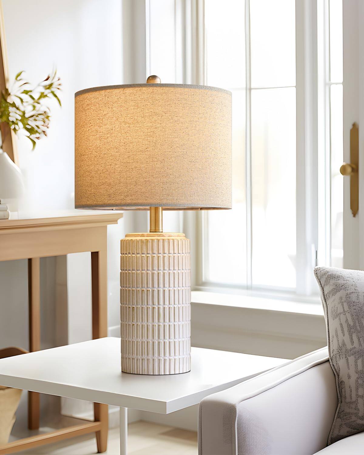 Alt View 3. HM 1810 - PoKat Bedside Table Lamp Bedroom Nightstands Ceramic Lamp Living Room Night Stand Light Round Linen FINIAL - Dark Green - 27.5'' Ceramic Lamps.