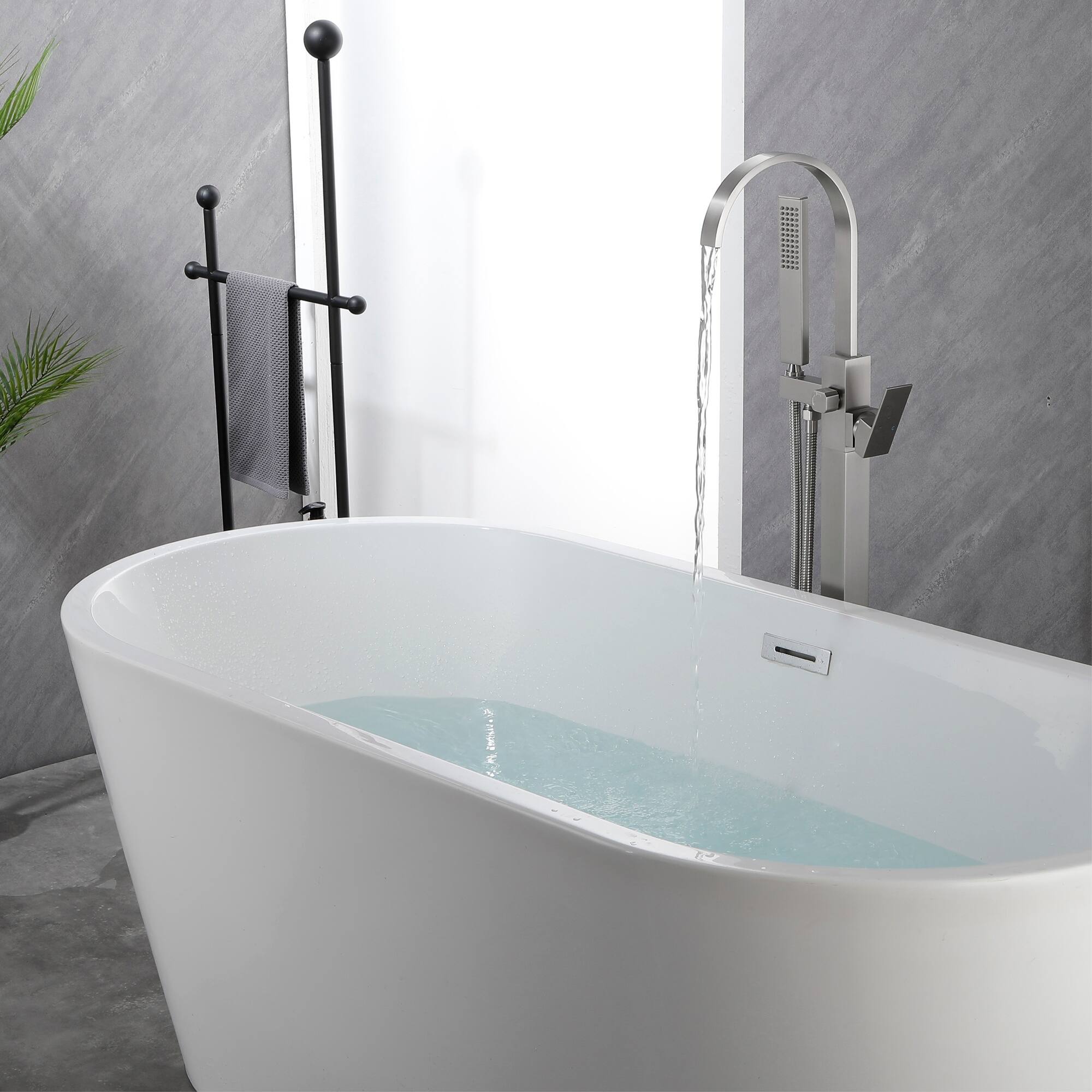 Alt View 1. Boyel Living - Brushed Nickel Freestanding Bathtub Faucet Solid Brass 360° Swivel Handheld Spray 60-Inch Hose cUPC - Brushed Nickel.