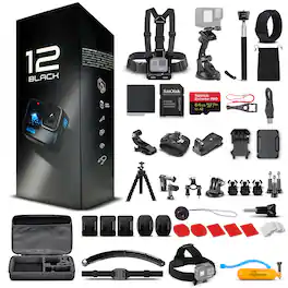 GoPro - HERO12 - Waterproof Action Camera + 64GB Card and 50 Piece Accessory Kit - Black