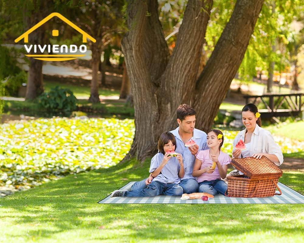 Alt View 2. Adivo - Waterproof Outdoor Picnic Blanket - Acrylic Fabric with Plaid Print, Multiple Sizes - Black.