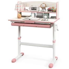 Costway - Kids Study Desk with 7-Level Tiltable Desktop Adjustable Height Pull Out Drawer - Pink
