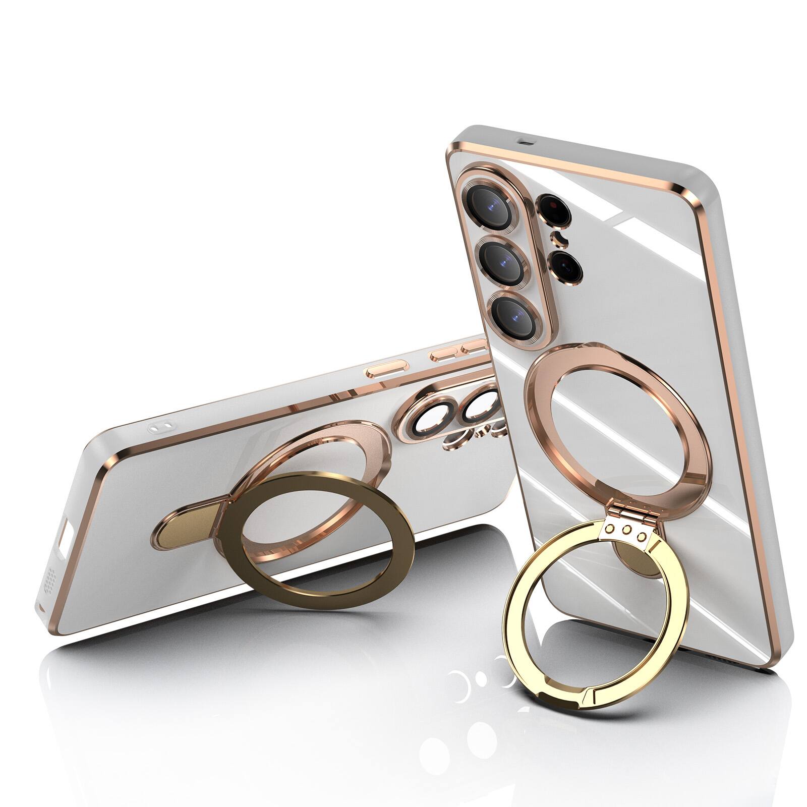 Alt View 2. Dteck - Mag Safe Case for Samsung Galaxy S26 Ultra,Slim Plated Bumper Shockproof TPU Case w/ Metal Stand + Tempered Lens Film - White.