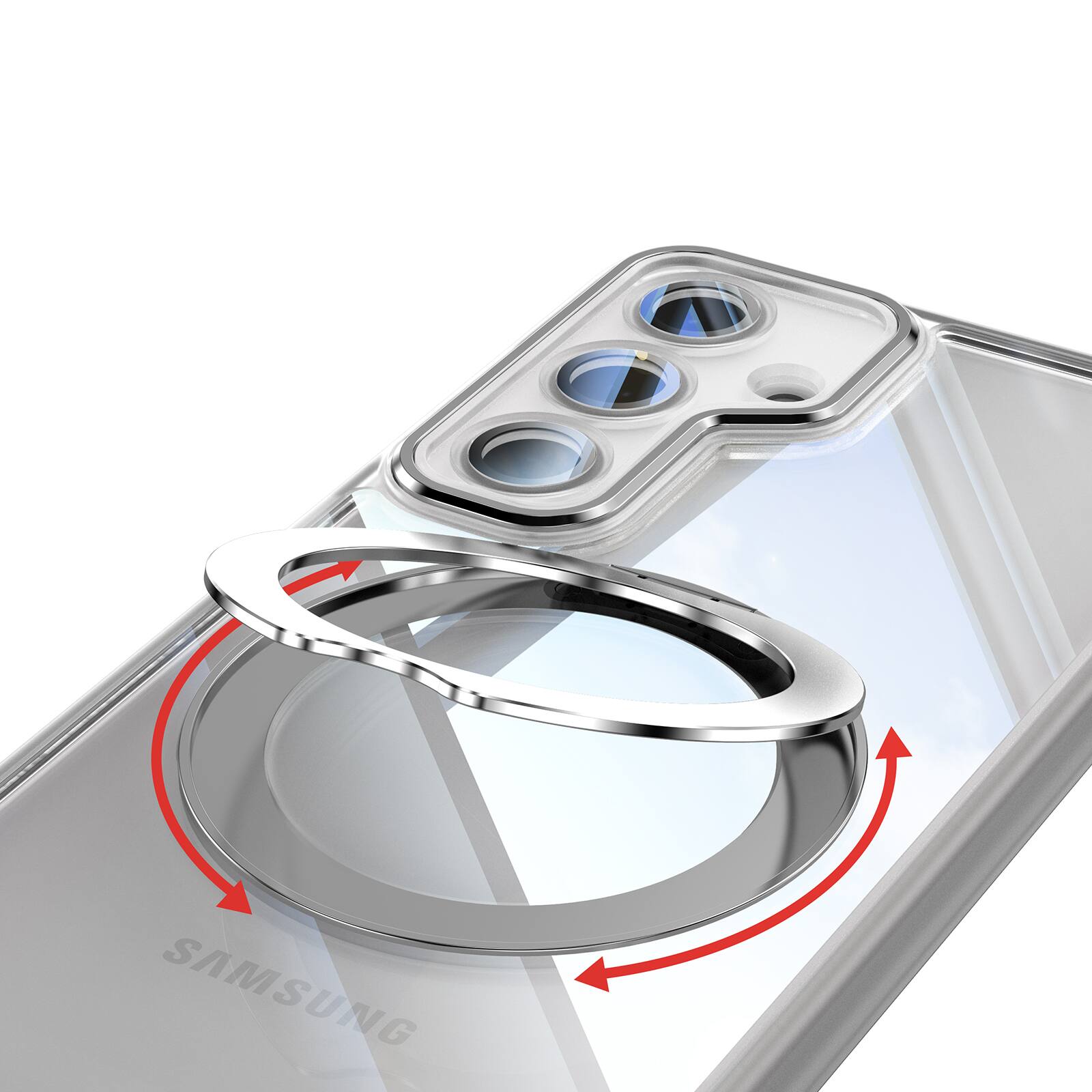 Alt View 4. Dteck - Magnetic Clear Case For Samsung Galaxy A17 5G, Shockproof Anti-Scratch 360° Ring Holder Stand PC+TPU Protection Cover - White.