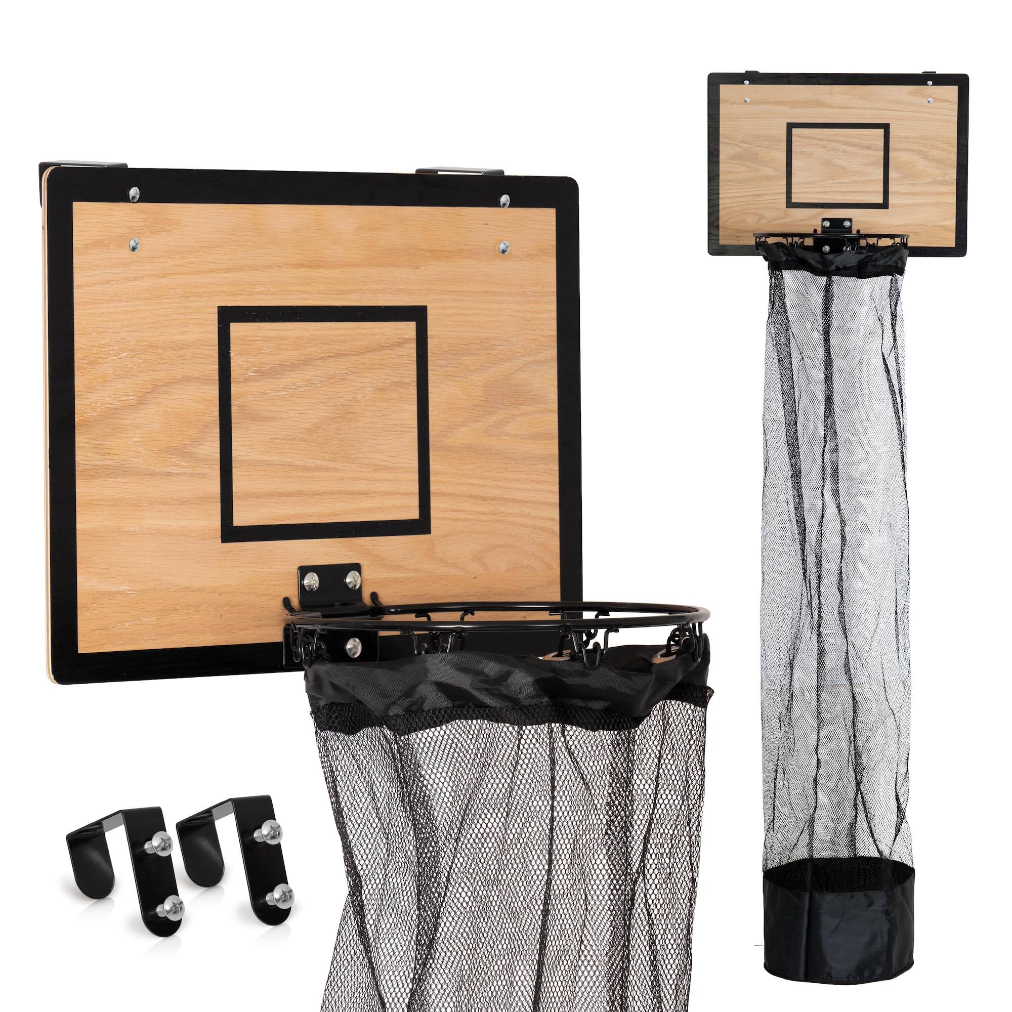 Front. DORLUKFU - Wooden Basketball Hamper - Hoop Laundry Basket Over the Door - Room Decor - Black.