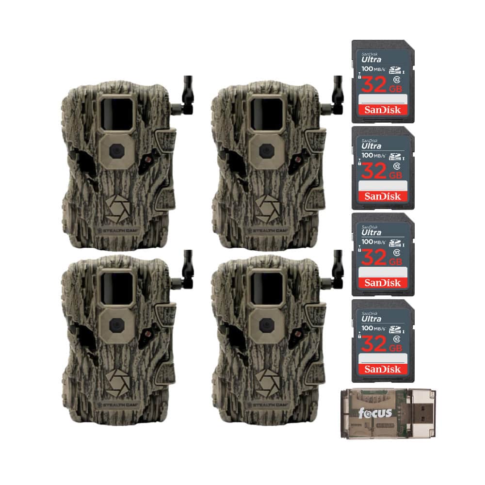 Stealth Cam - Fusion X 26MP Trail Camera (Verizon, 4-Pack) with SD Card Bundle