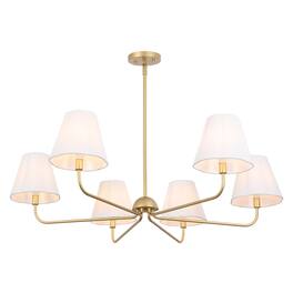 Jonathan Y - Pauline 38" 6-Light Coastal Contemporary Adjustable Swooping Arm Candle-Style Metal LED Chandelier, White/Gold - Gold Painting/White
