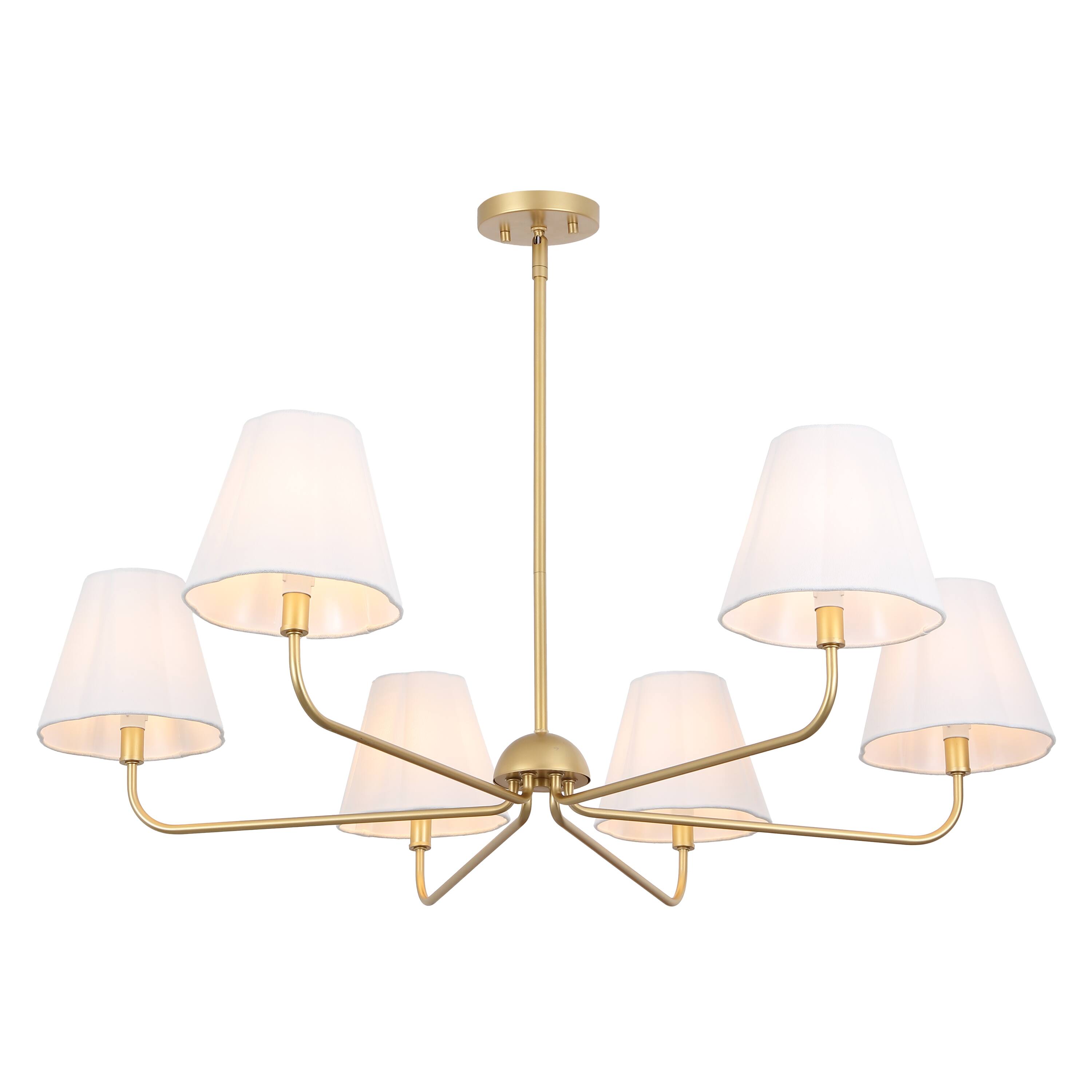 Front. Jonathan Y - Pauline 38" 6-Light Coastal Contemporary Adjustable Swooping Arm Candle-Style Metal LED Chandelier, White/Gold - Gold Painting/White.