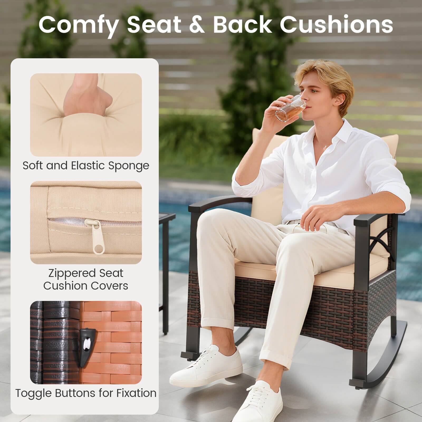 Comfy Seat & Back Cushions

- Soft and Elastic Sponge
- Zippered Seat Cushion Covers
- Toggle Buttons for Fixation