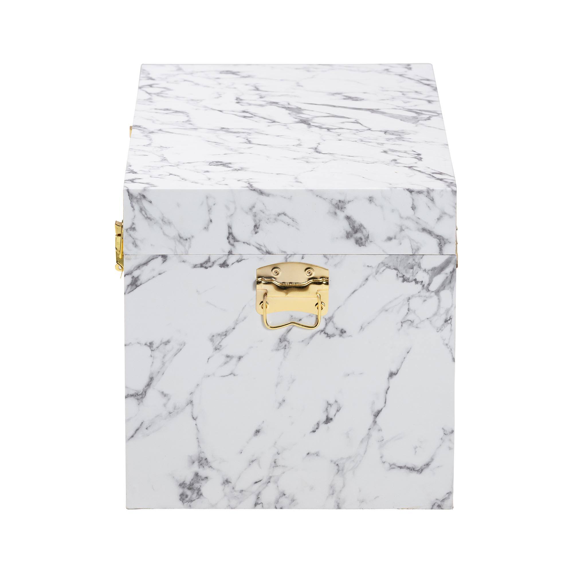 Back. Baxton Studio - Brenta Storage Trunk with Lift-Top Lid - Decorative Organizer Chest with Faux Marble Effect, Storage Solution - Marble White.