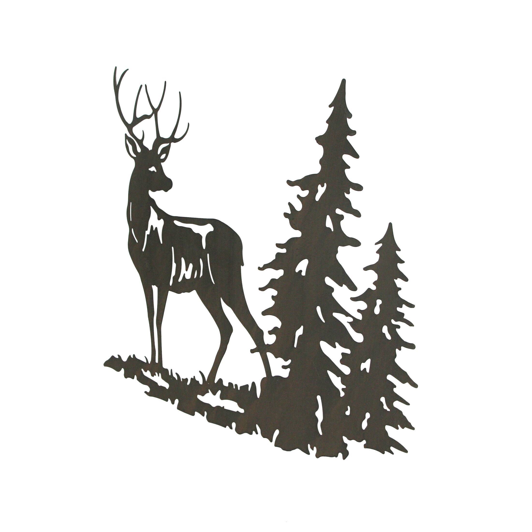 Alt View 1. Mayrich Company - Rustic Brown Laser Cut Metal Deer Wall Hanging 28 Inches Long Buck Stag - Brown.
