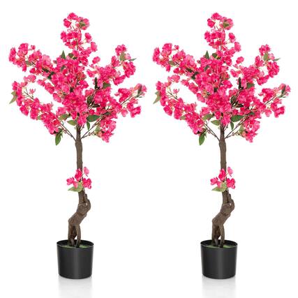 Front. Costway - Costway 2 Pack 42" Artificial Plum Blossom Tree with 92 Flowers & Realistic Trunk Indoor - Red.